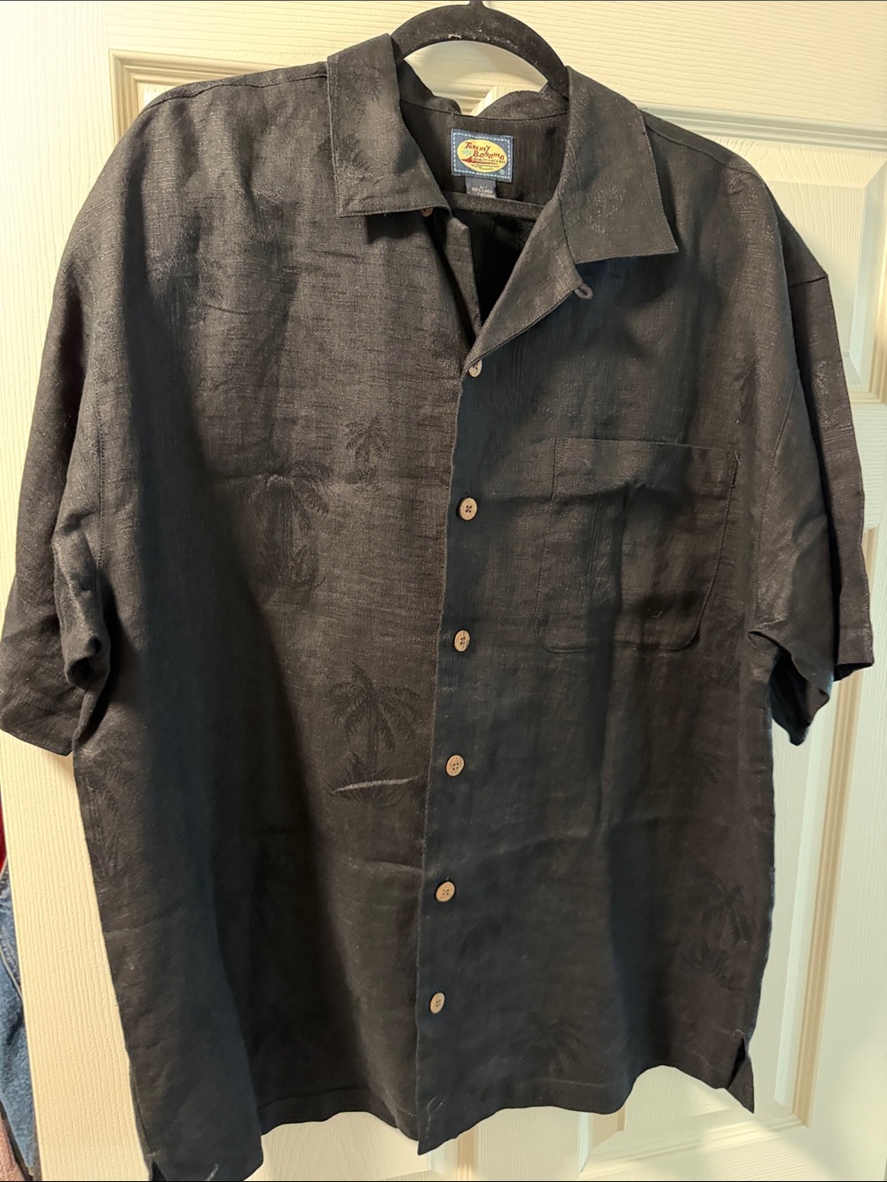 Tommy Bahama Black Short-Sleeve Camp Shirt with Subtle Palm Motif
